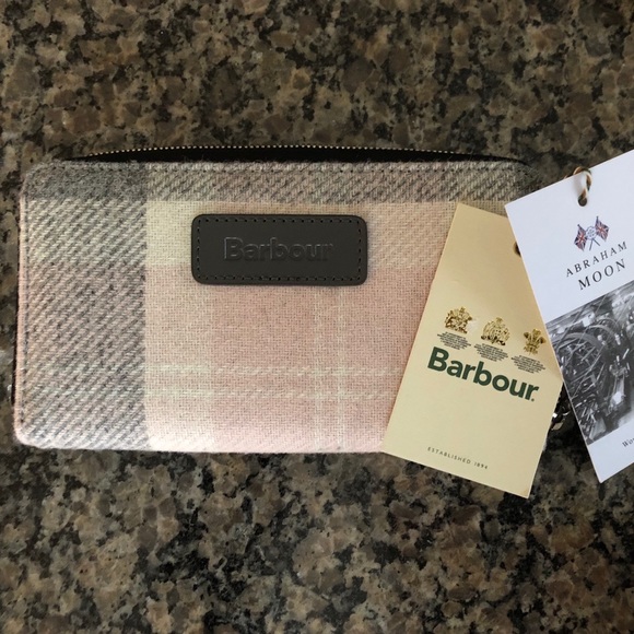 Barbour Handbags - NWT Barbour Tartan Pink & Gray Wool Purse